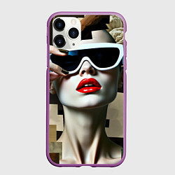 Чехол iPhone 11 Pro матовый Коллаж с девушкой в очках, цвет: 3D-фиолетовый