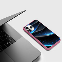 Чехол iPhone 11 Pro матовый Черная волнистая текстура с синей пыльцой, цвет: 3D-малиновый — фото 2