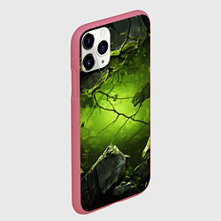 Чехол iPhone 11 Pro матовый Зеленые разбитые плиты, цвет: 3D-малиновый — фото 2