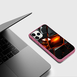 Чехол iPhone 11 Pro матовый Красные стекла и черные камни - текстура, цвет: 3D-малиновый — фото 2