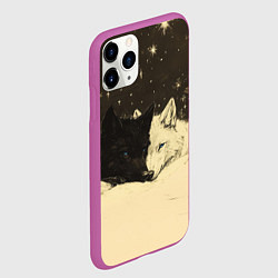 Чехол iPhone 11 Pro матовый Белая волчица и черный волк, цвет: 3D-фиолетовый — фото 2