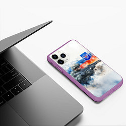 Чехол iPhone 11 Pro матовый Русский солдат и синий герб РФ, цвет: 3D-фиолетовый — фото 2