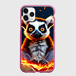 Чехол iPhone 11 Pro матовый Лемур в огне, цвет: 3D-малиновый