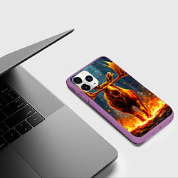 Чехол iPhone 11 Pro матовый Лось в огне, цвет: 3D-фиолетовый — фото 2
