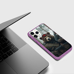 Чехол iPhone 11 Pro матовый Советский медведь с автоматами, цвет: 3D-фиолетовый — фото 2