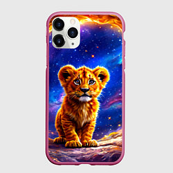 Чехол iPhone 11 Pro матовый Львенок в звездную ночь, цвет: 3D-малиновый