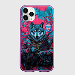 Чехол iPhone 11 Pro матовый Волк с гербом РФ, цвет: 3D-фиолетовый