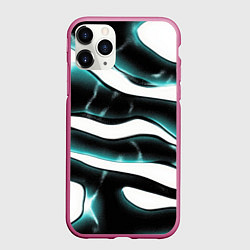 Чехол iPhone 11 Pro матовый Абстрактный черно-зеленый камуфляж, цвет: 3D-малиновый