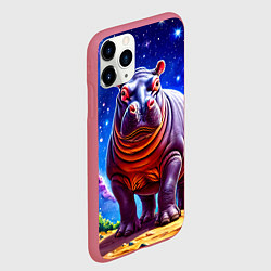 Чехол iPhone 11 Pro матовый Бегемот и звездное небо, цвет: 3D-малиновый — фото 2