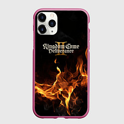 Чехол iPhone 11 Pro матовый Kingdom Come Deliverance 2 лого и огонь, цвет: 3D-малиновый