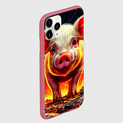 Чехол iPhone 11 Pro матовый Свинка в огне, цвет: 3D-малиновый — фото 2
