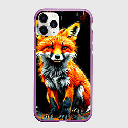 Чехол iPhone 11 Pro матовый Лиса на черном, цвет: 3D-фиолетовый