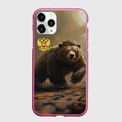 Чехол iPhone 11 Pro матовый Русский бурый медведь, цвет: 3D-малиновый