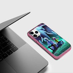 Чехол iPhone 11 Pro матовый Рик и Морти - портрет на фоне слона, цвет: 3D-малиновый — фото 2