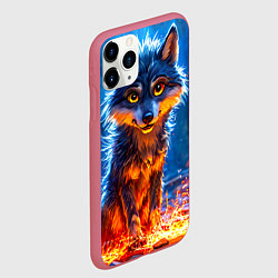 Чехол iPhone 11 Pro матовый Волк искры под лапами, цвет: 3D-малиновый — фото 2