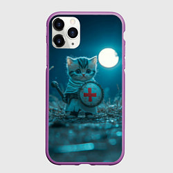 Чехол iPhone 11 Pro матовый Котенок выходит на тропу войны, цвет: 3D-фиолетовый