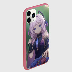 Чехол iPhone 11 Pro матовый Genshin Impact Ситлали под зелёным листом, цвет: 3D-малиновый — фото 2