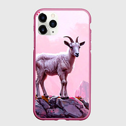 Чехол iPhone 11 Pro матовый Козлик в розовом свете, цвет: 3D-малиновый