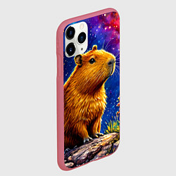 Чехол iPhone 11 Pro матовый Капибара и звездная ночь, цвет: 3D-малиновый — фото 2