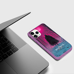 Чехол iPhone 11 Pro матовый Assassins Creed воин в закате, цвет: 3D-фиолетовый — фото 2