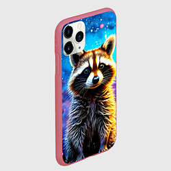 Чехол iPhone 11 Pro матовый Енот в звездную ночь, цвет: 3D-малиновый — фото 2
