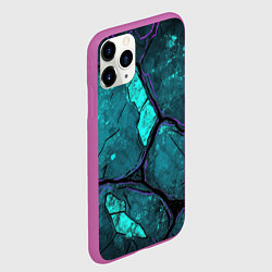 Чехол iPhone 11 Pro матовый Зеленые разломленные плиты с фиолетовой обводкой, цвет: 3D-фиолетовый — фото 2
