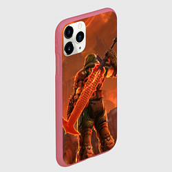Чехол iPhone 11 Pro матовый Палач рока и башня Doom, цвет: 3D-малиновый — фото 2
