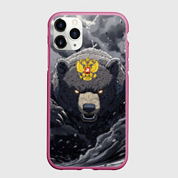 Чехол iPhone 11 Pro матовый Защитник славянских земель - медведь, цвет: 3D-малиновый