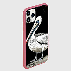 Чехол iPhone 11 Pro матовый Пеликан на черном, цвет: 3D-малиновый — фото 2