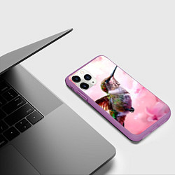 Чехол iPhone 11 Pro матовый Колибри на розовом, цвет: 3D-фиолетовый — фото 2