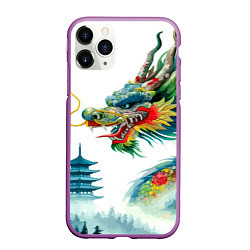 Чехол iPhone 11 Pro матовый Japanese watercolor dragon - art, цвет: 3D-фиолетовый