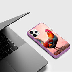 Чехол iPhone 11 Pro матовый Петух на розовом, цвет: 3D-фиолетовый — фото 2