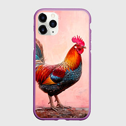 Чехол iPhone 11 Pro матовый Петух на розовом, цвет: 3D-фиолетовый