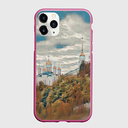 Чехол iPhone 11 Pro матовый Храм на горе, цвет: 3D-малиновый