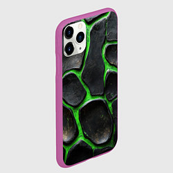 Чехол iPhone 11 Pro матовый Черная потертая текстура на зеленом фоне, цвет: 3D-фиолетовый — фото 2