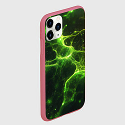 Чехол iPhone 11 Pro матовый Зеленые волокна текстура, цвет: 3D-малиновый — фото 2
