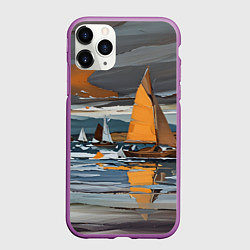 Чехол iPhone 11 Pro матовый Живопись с парусниками, цвет: 3D-фиолетовый