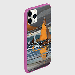 Чехол iPhone 11 Pro матовый Живопись с парусниками, цвет: 3D-фиолетовый — фото 2