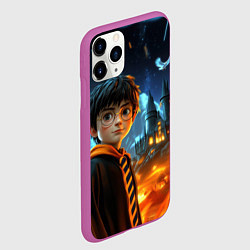 Чехол iPhone 11 Pro матовый Гарри Поттер на фоне огня, цвет: 3D-фиолетовый — фото 2
