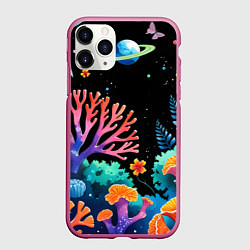 Чехол iPhone 11 Pro матовый Космический подводный мир, цвет: 3D-малиновый