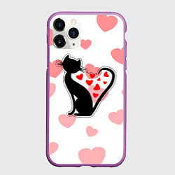 Чехол iPhone 11 Pro матовый Влюбленная кошка, цвет: 3D-фиолетовый