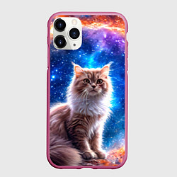 Чехол iPhone 11 Pro матовый Ангорская кошка в космосе, цвет: 3D-малиновый