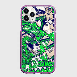 Чехол iPhone 11 Pro матовый The Sims стикеры, цвет: 3D-фиолетовый