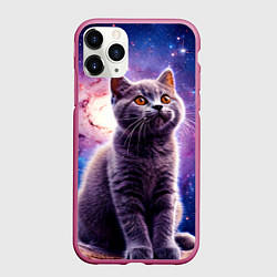 Чехол iPhone 11 Pro матовый Британская короткошёрстная кошка в космосе, цвет: 3D-малиновый