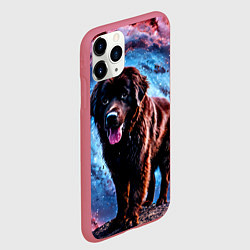 Чехол iPhone 11 Pro матовый Ньюфаундленд в космосе, цвет: 3D-малиновый — фото 2