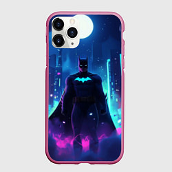 Чехол iPhone 11 Pro матовый Бэтмен неоновый город, цвет: 3D-малиновый