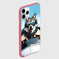 Чехол iPhone 11 Pro матовый Волк авиатор, цвет: 3D-малиновый — фото 2