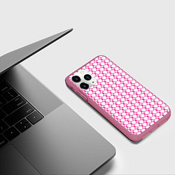 Чехол iPhone 11 Pro матовый Контурный паттерн соединённые сердца, цвет: 3D-малиновый — фото 2