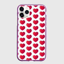 Чехол iPhone 11 Pro матовый Сердца паттерн, цвет: 3D-фиолетовый