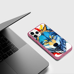 Чехол iPhone 11 Pro матовый Волк яркий арт, цвет: 3D-малиновый — фото 2